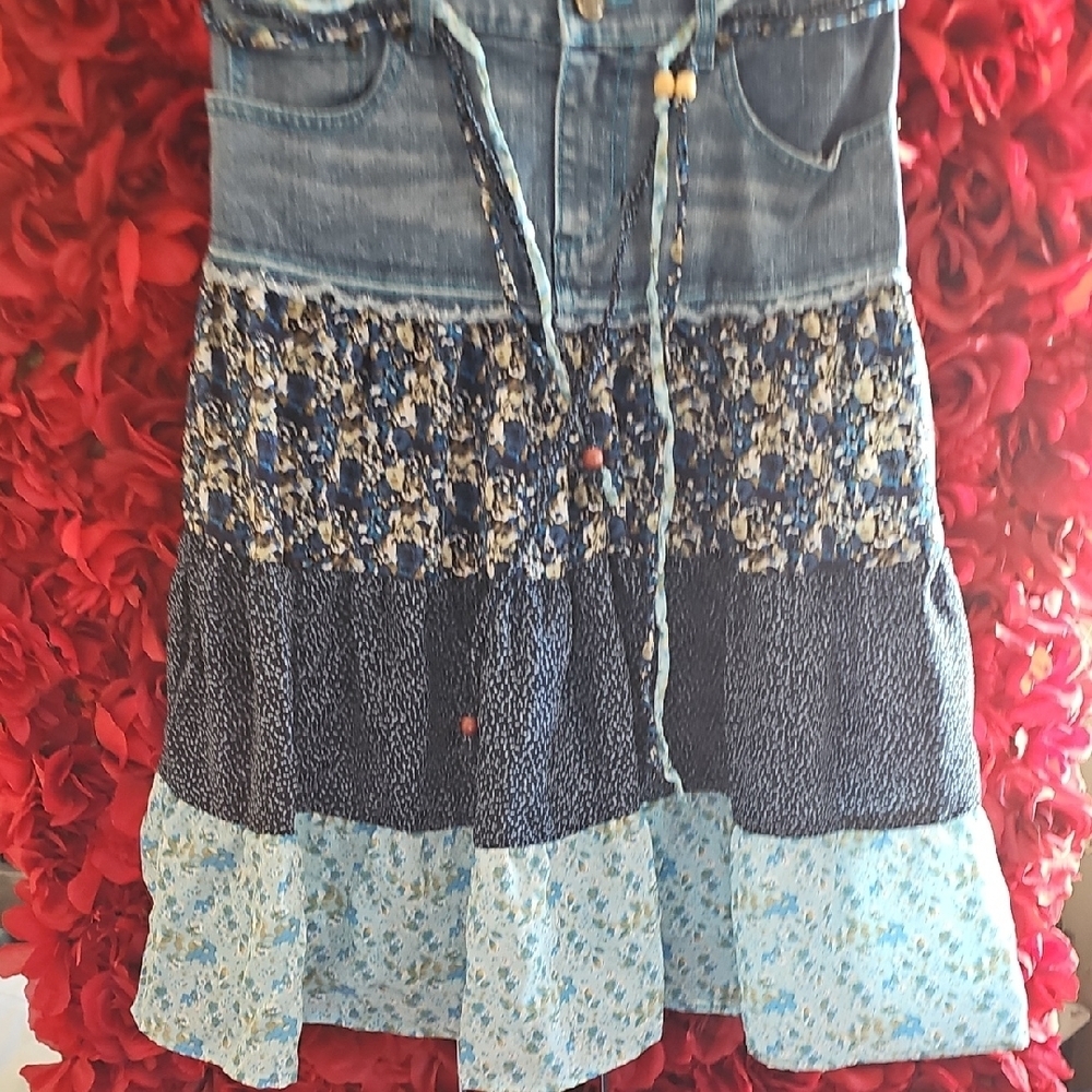 Jolt Jeans Girls Floral Patchwork Denim Skirt Size 14